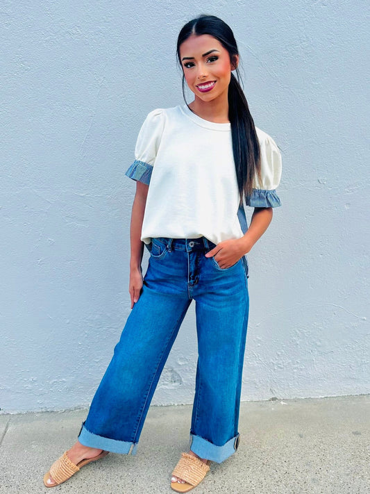 Contrast Button Down Back Top