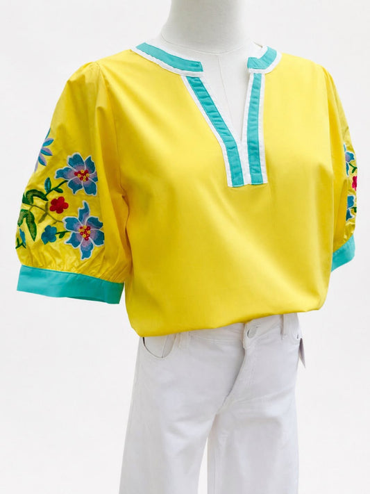 Sweet Sunshine Yellow Embrd Top