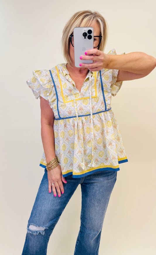 Floral Ruffle Sleeve Blouse