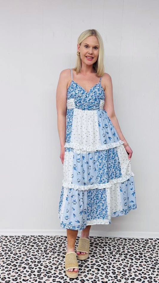 Patchwork Blue Checked Dress